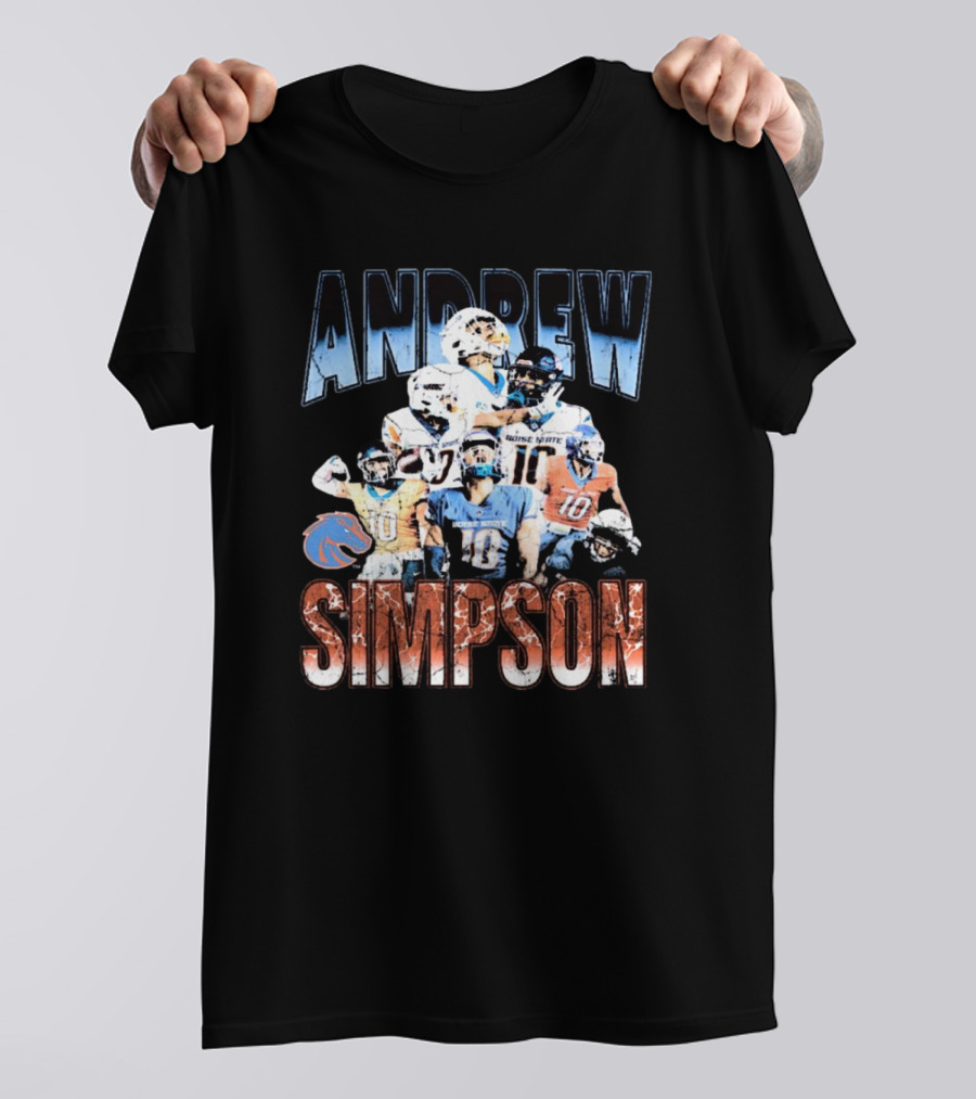 Andrew Simpson Boise State Broncos Football Throwback 90s Players T-Shirt