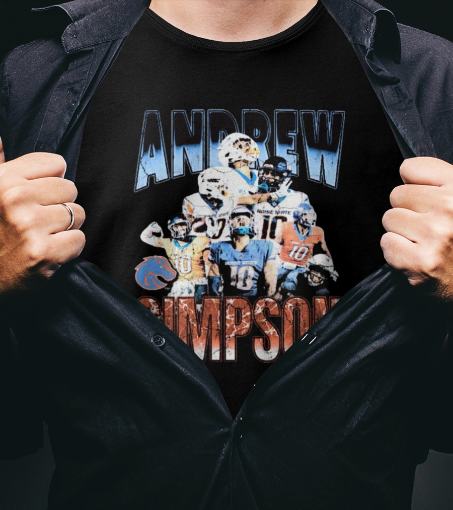 Andrew Simpson Boise State Broncos Football Throwback 90s Players T-Shirt