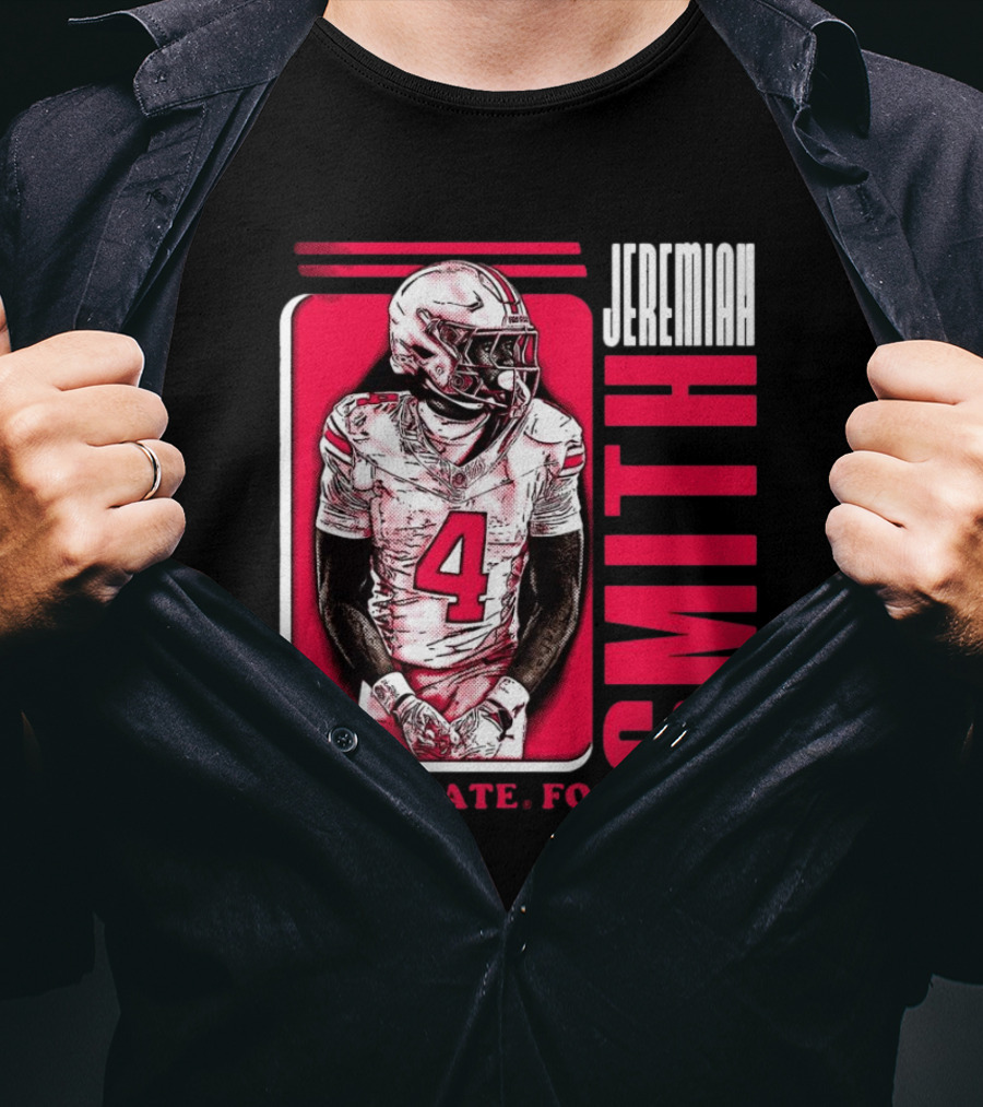 Jeremiah Smith Ohio State Football Number 4 Red Frame T-Shirt