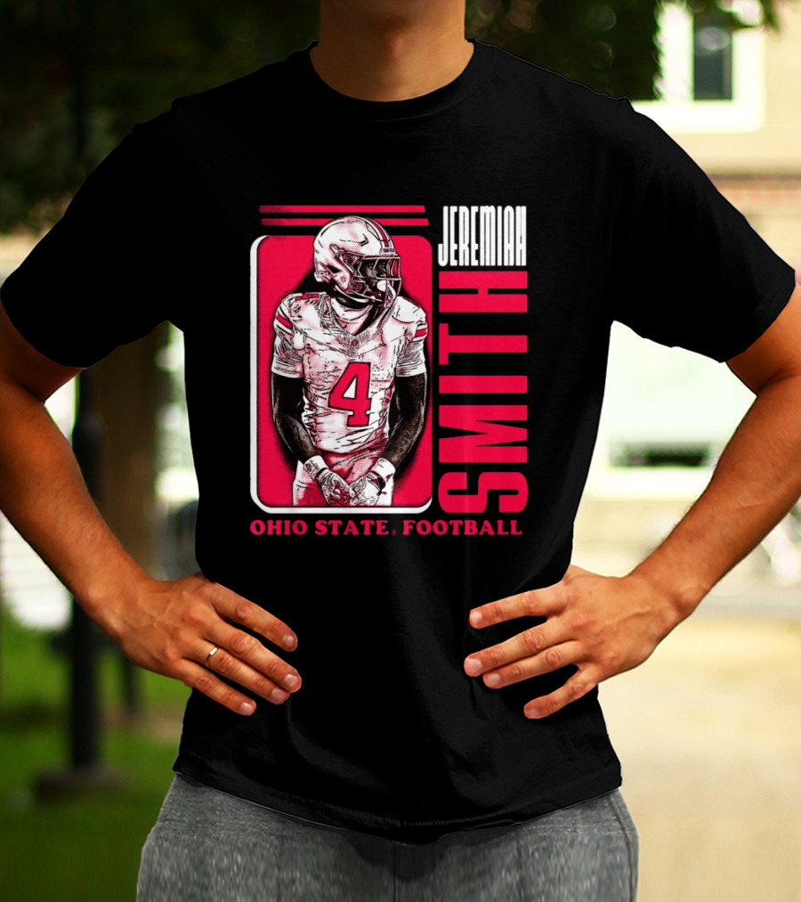 Jeremiah Smith Ohio State Football Number 4 Red Frame T-Shirt