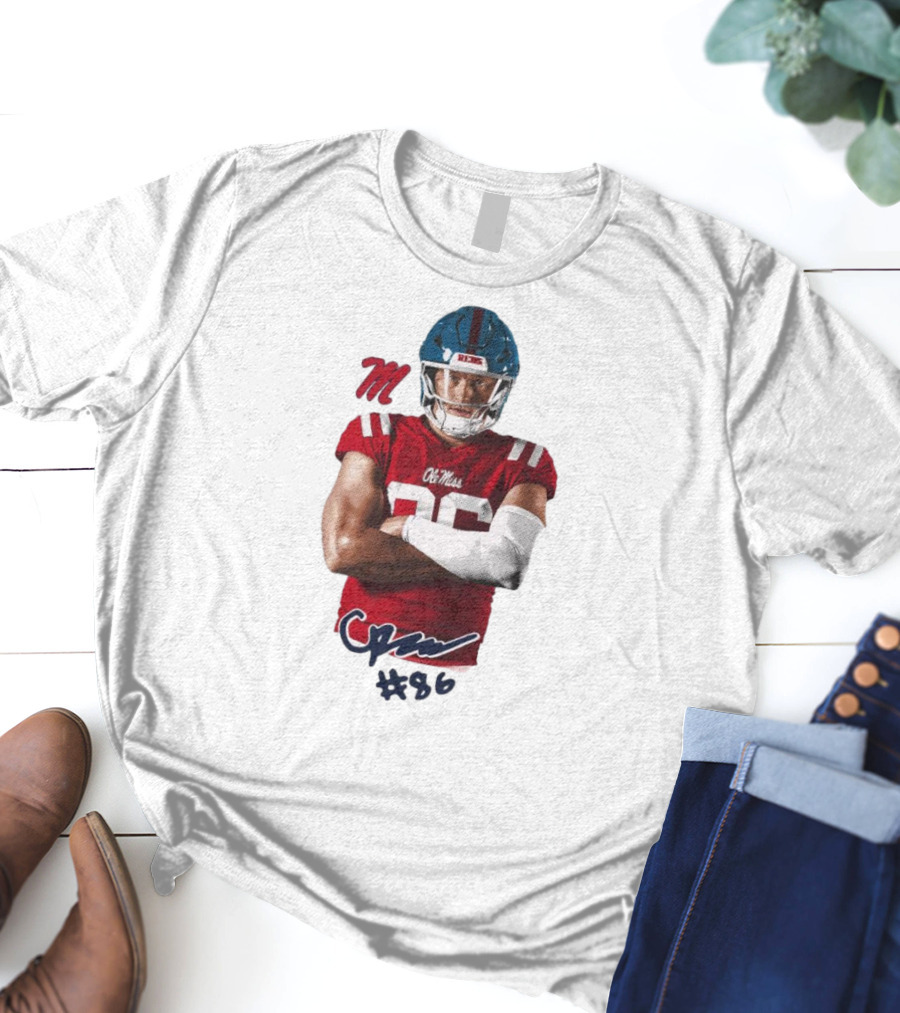 Caden Prieskorn Ole Miss Rebels #86 Signature Portrait M T-Shirt