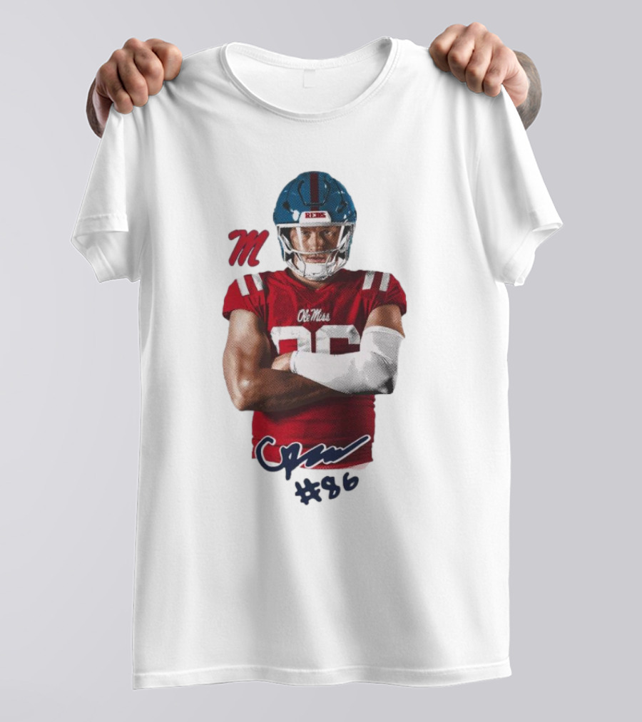 Caden Prieskorn Ole Miss Rebels #86 Signature Portrait M T-Shirt