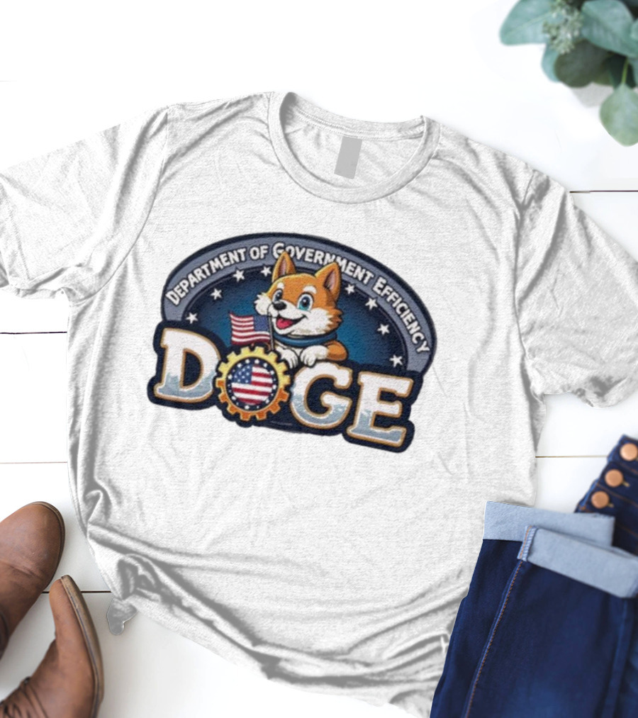Doge Department Of Government Efficiency America Patriotic Dog With Flag T-Shirt