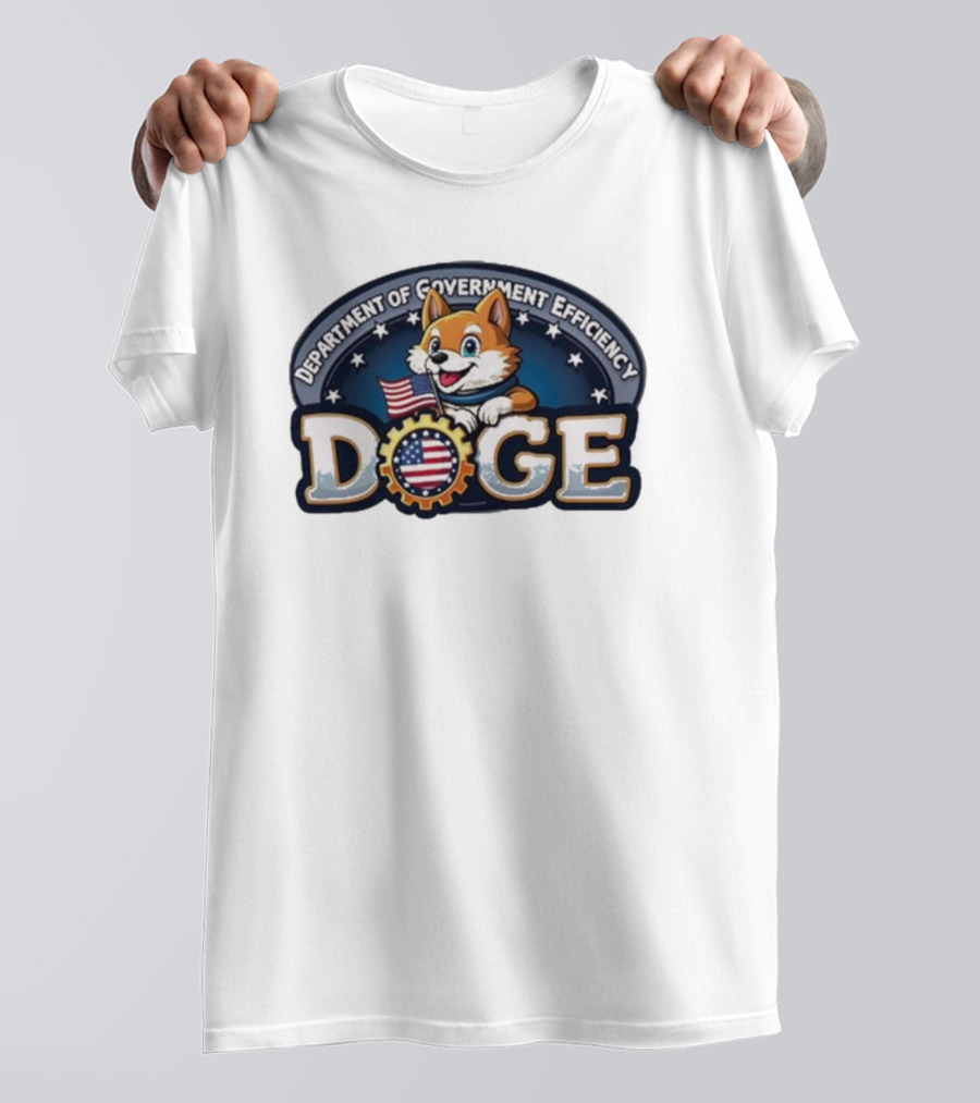 Doge Department Of Government Efficiency America Patriotic Dog With Flag T-Shirt