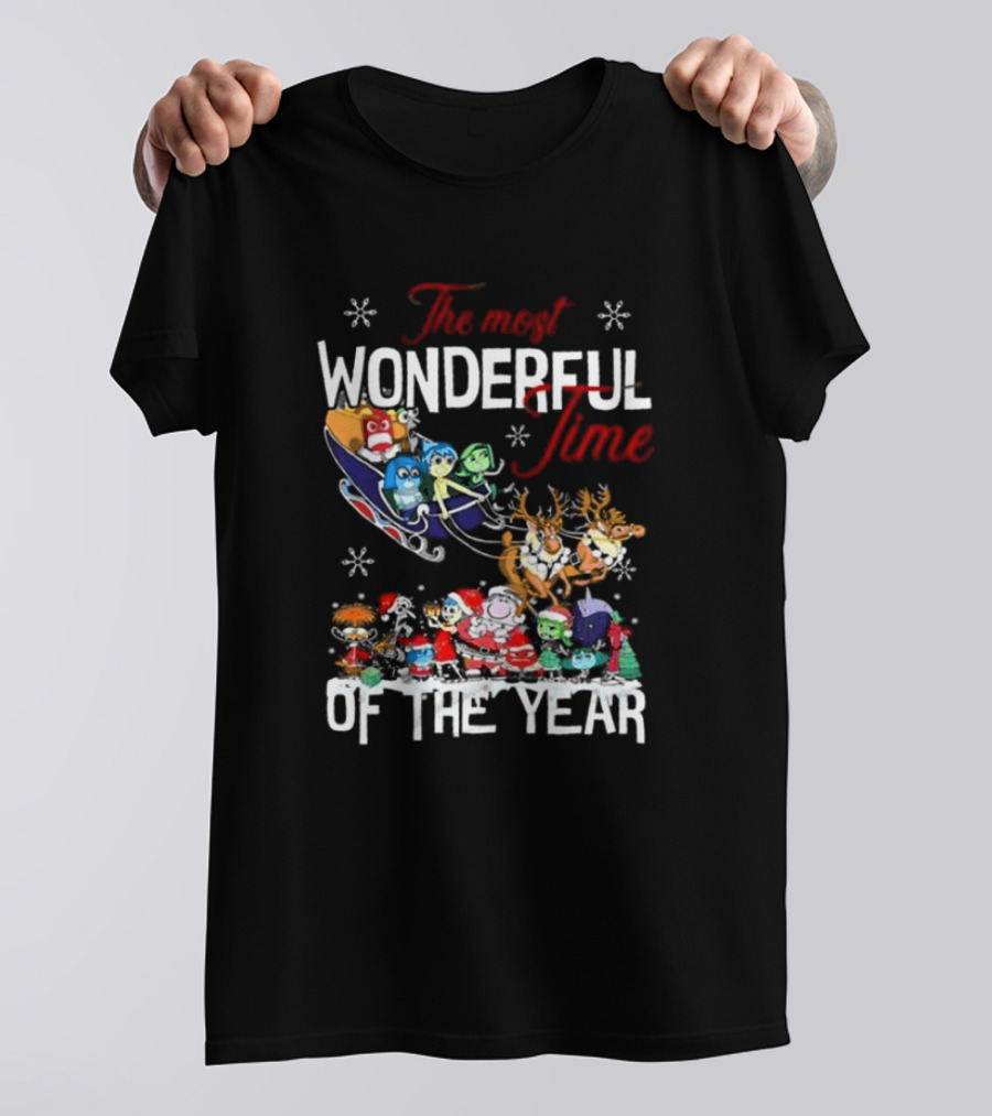 Inside Out The Most Wonderful Time Of The Year Christmas Characters Sleigh Reindeer T-Shirt