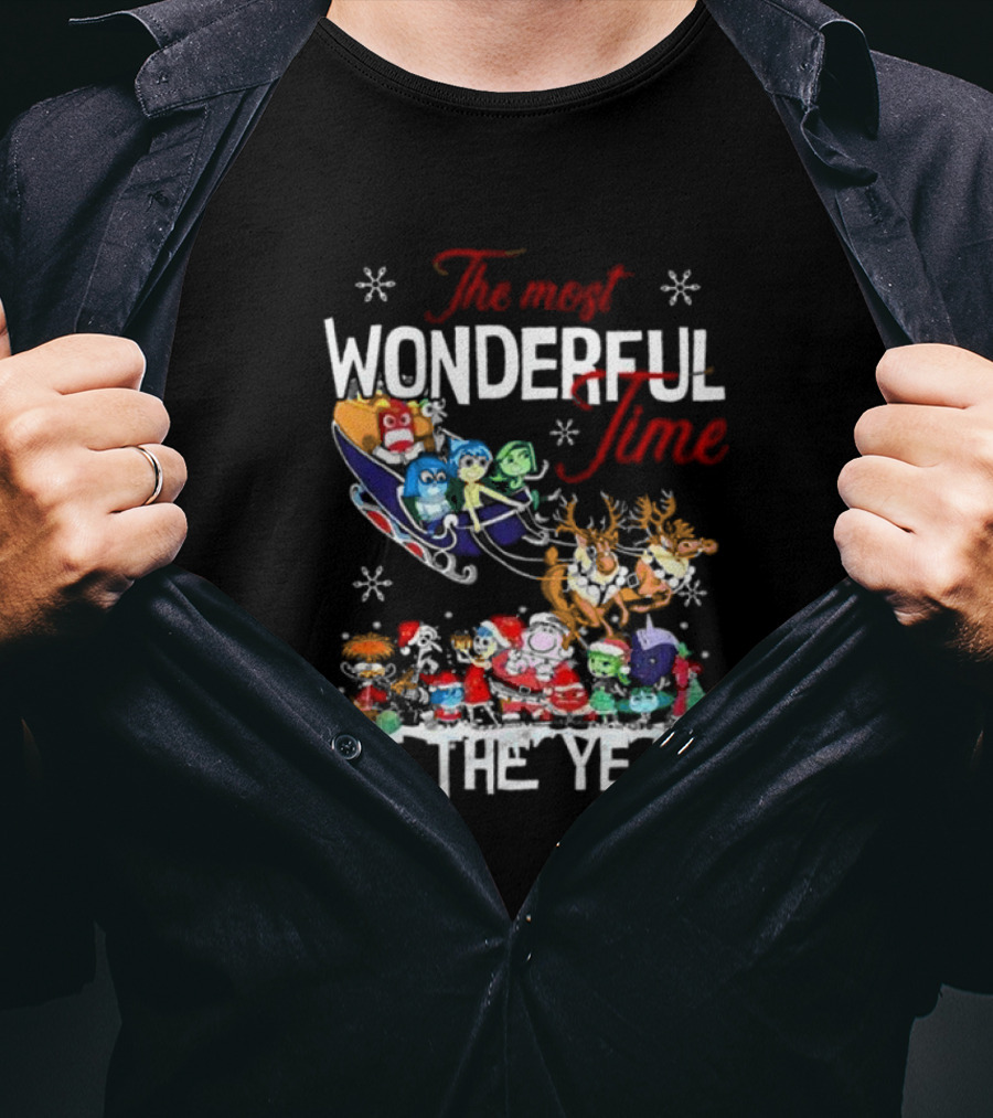 Inside Out The Most Wonderful Time Of The Year Christmas Characters Sleigh Reindeer T-Shirt