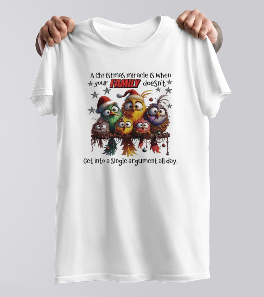 A Christmas Miracle Is When Your Family Doesn’t Get Into A Single Argument All Day Colorful Birds T-Shirt