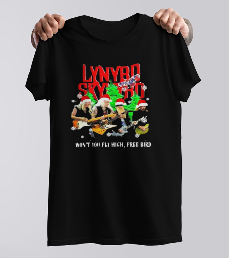 Lynyrd Skynyrd Won’t You Fly High Free Bird Christmas Holiday Band Santa Hats T-Shirt