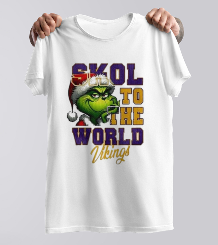 Minnesota Vikings Christmas The Grinch Skol To The World T-Shirt