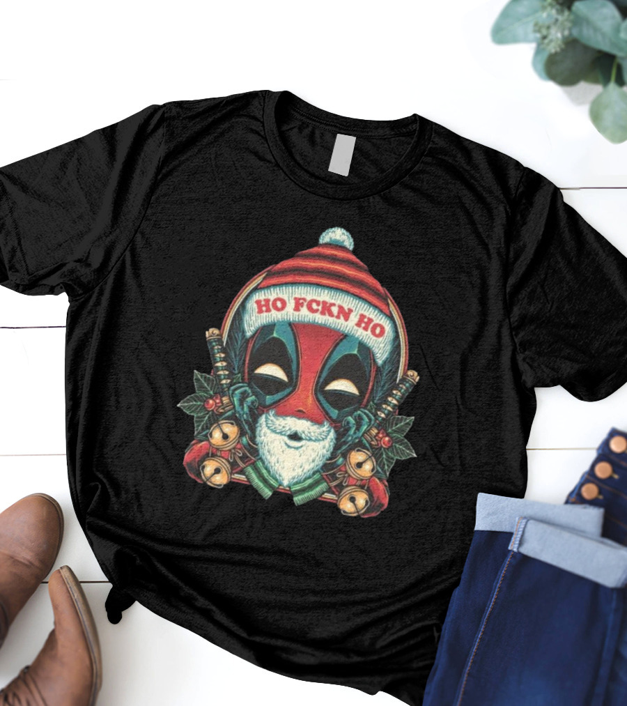 Deadpool Ho Fckn Ho Christmas Santa Mask T-Shirt