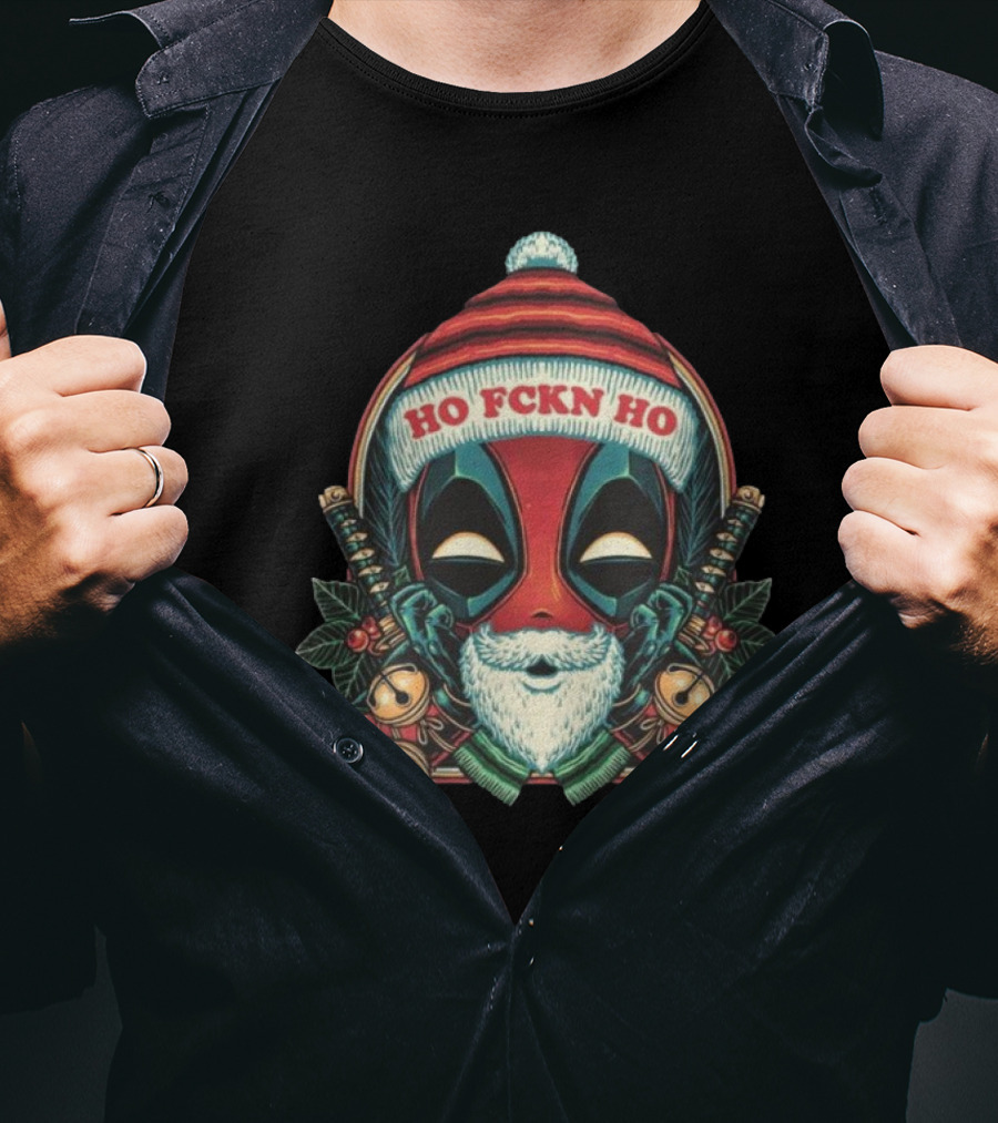 Deadpool Ho Fckn Ho Christmas Santa Mask T-Shirt
