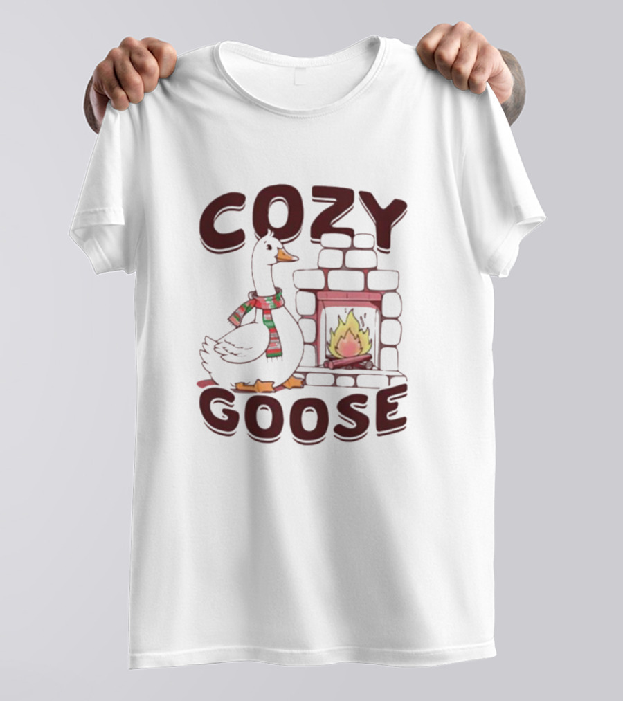 COZY GOOSE CHRISTMAS FIREPLACE SCARF T-Shirt