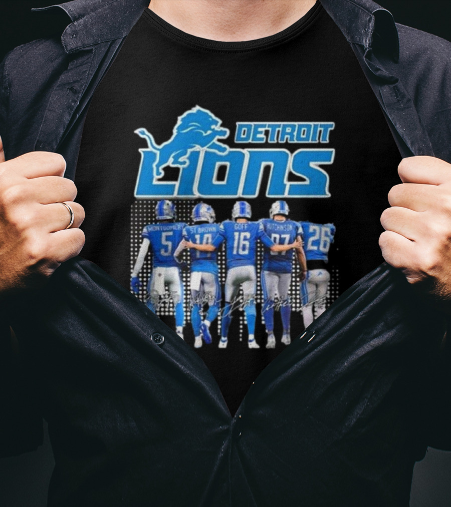 Detroit Lions Montgomery St. Brown Goff Hutchinson Gibbs Signatures T-Shirt