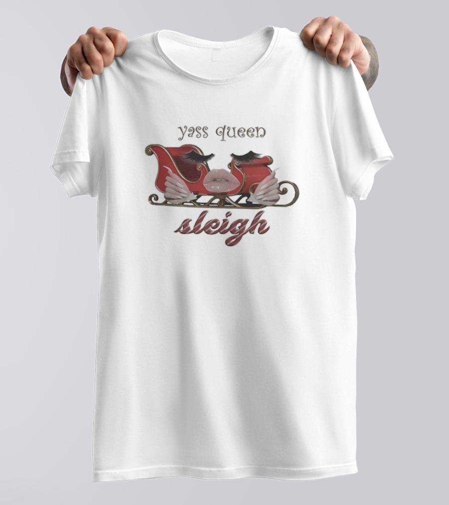 Yass Queen Sleigh Red Lips Fake Eyelashes T-Shirt