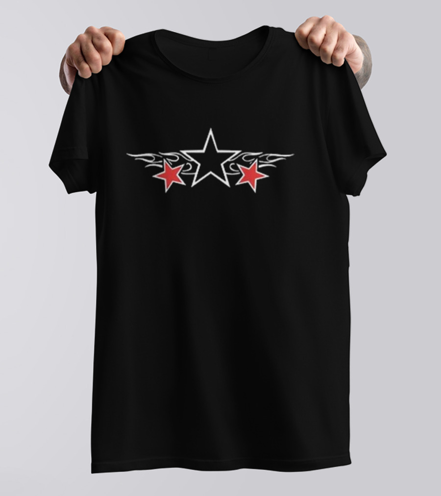 No Name Tattoo Stars With Red And White Tribal Flames T-Shirt
