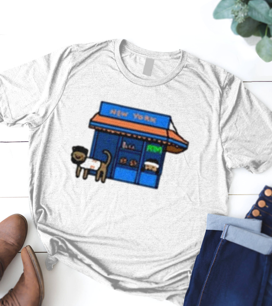 New York Bodega Kat With Blue Storefront And ATM T-Shirt