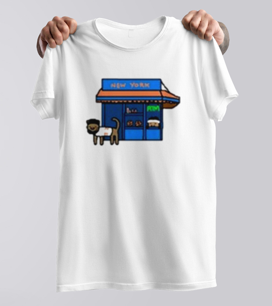 New York Bodega Kat With Blue Storefront And ATM T-Shirt