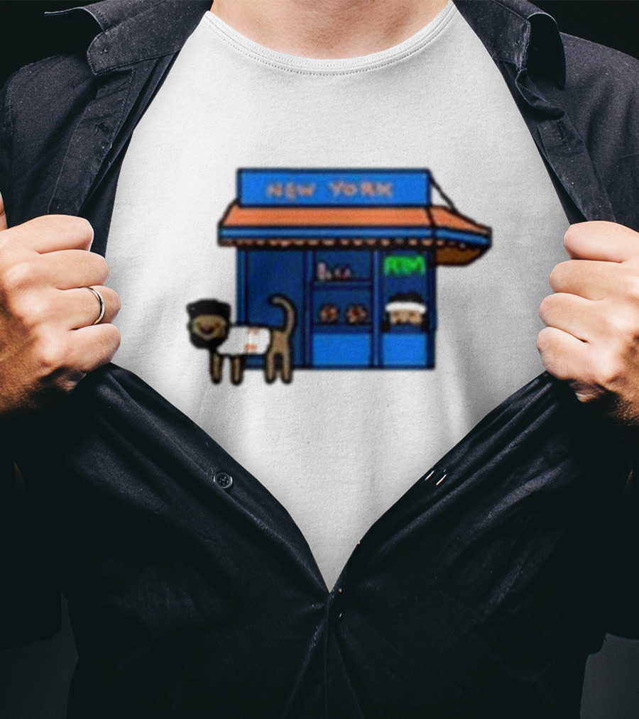 New York Bodega Kat With Blue Storefront And ATM T-Shirt