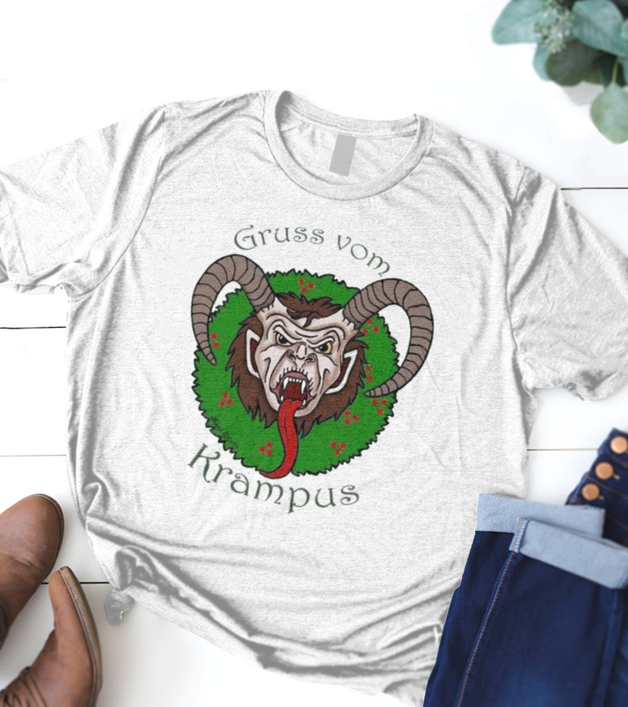 Gruss Vom Krampus Green Wreath Christmas T-Shirt