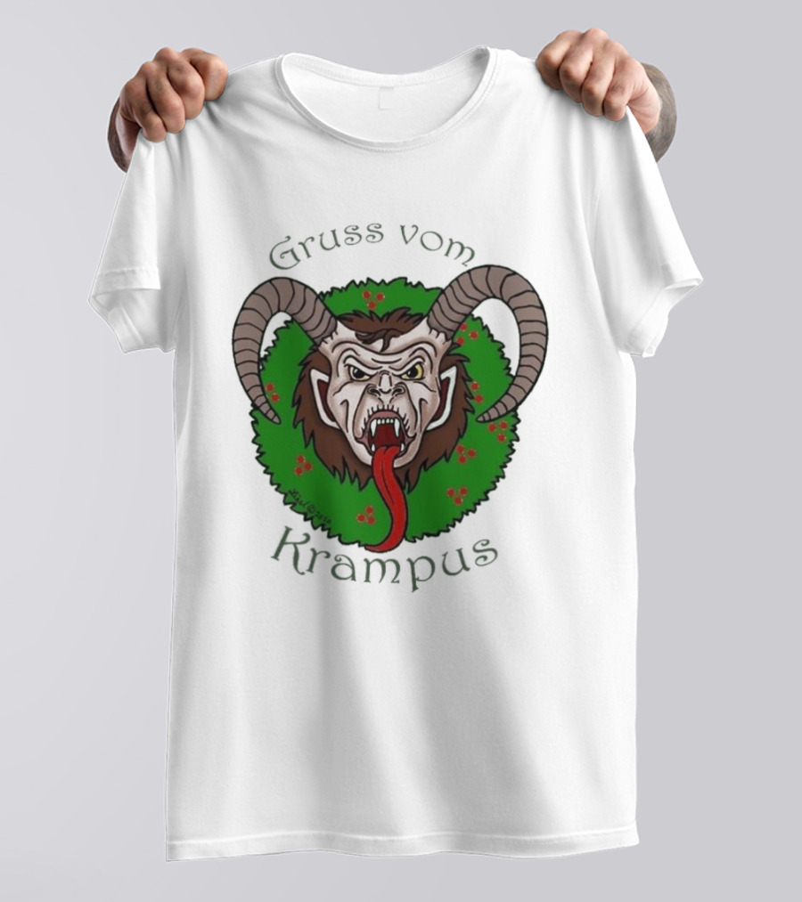 Gruss Vom Krampus Green Wreath Christmas T-Shirt