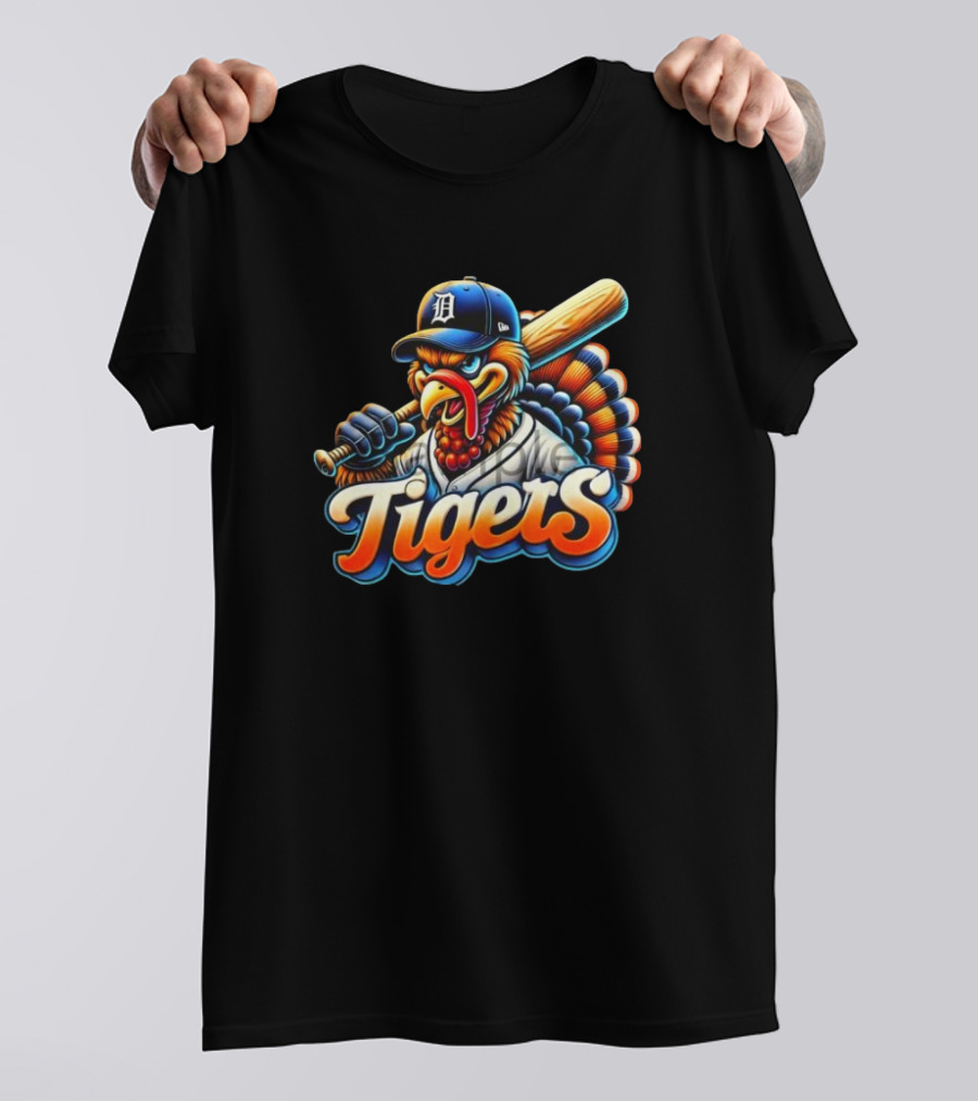 Thanksgiving Detroit Tigers Turkey Baseball T-Shirt