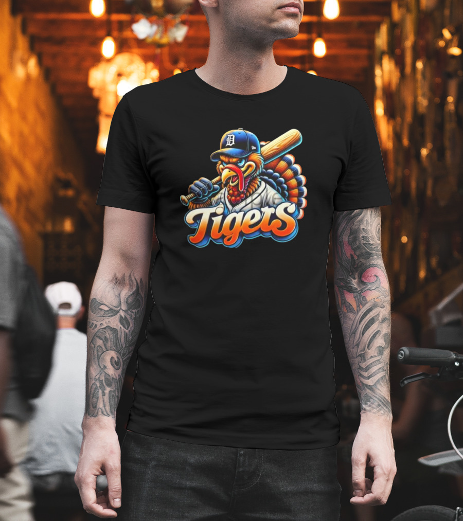 Thanksgiving Detroit Tigers Turkey Baseball T-Shirt