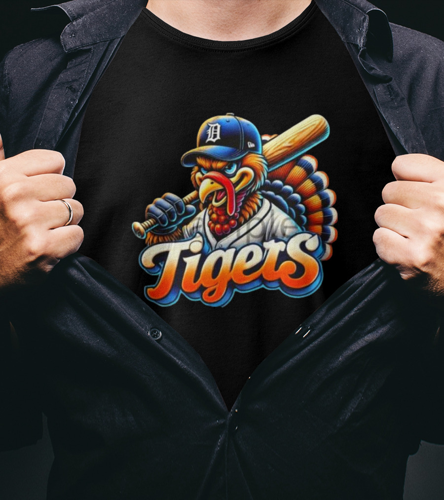 Thanksgiving Detroit Tigers Turkey Baseball T-Shirt