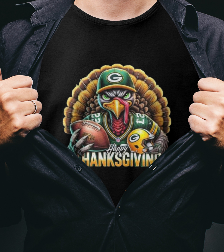 Happy Thanksgiving Green Bay Packers Turkey Football T-Shirt