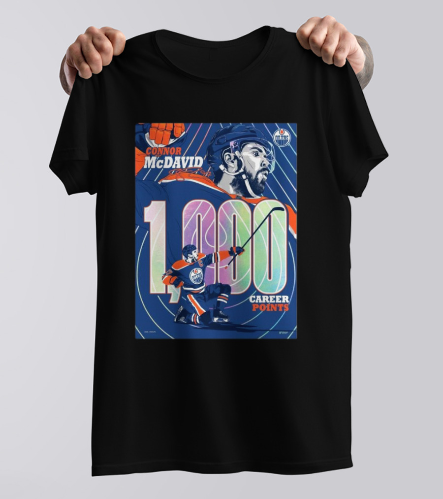 Connor McDavid 1,000 Career Points Edmonton Oilers Milestone T-Shirt