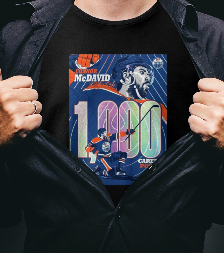 Connor McDavid 1,000 Career Points Edmonton Oilers Milestone T-Shirt