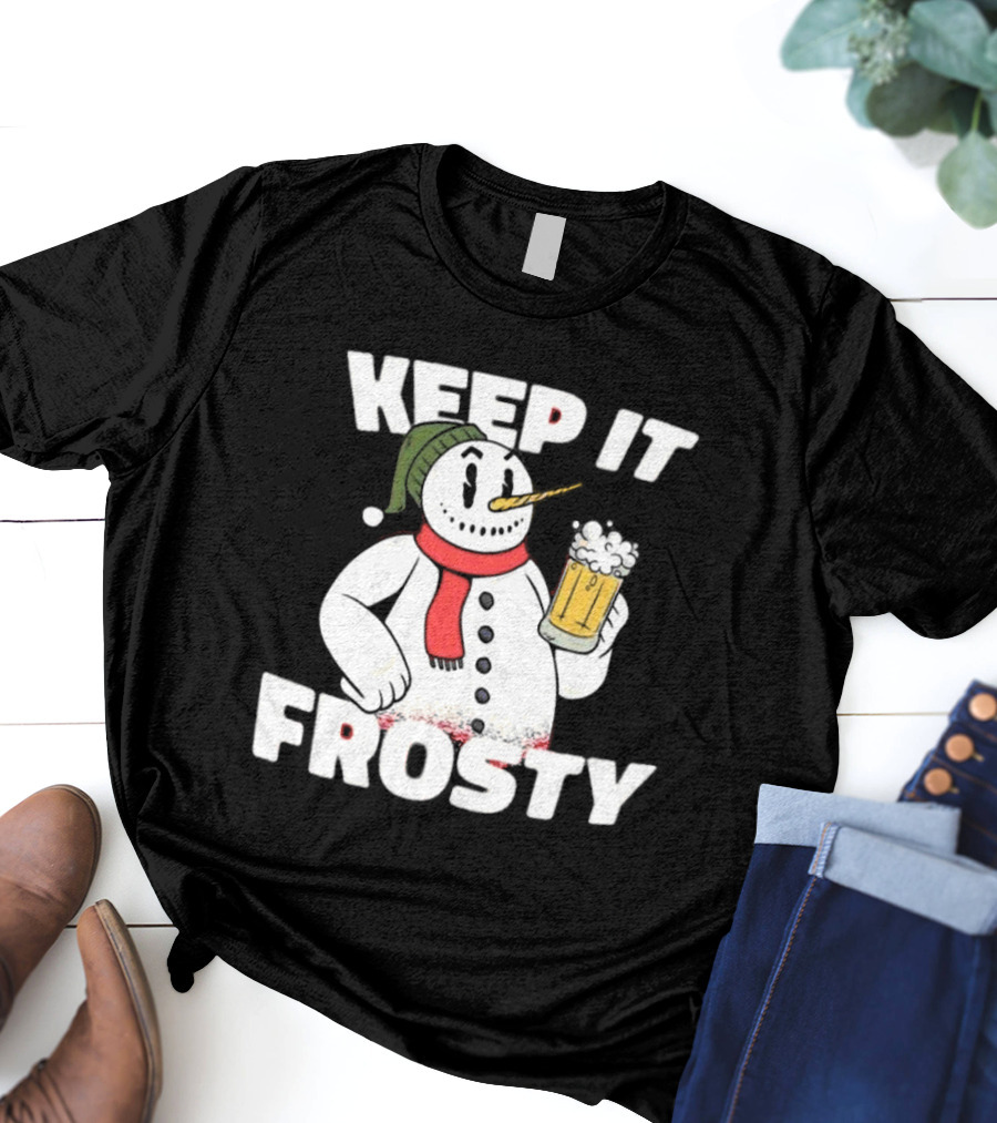 Keep It Frosty Funny Christmas Beer Snowman With Pint T-Shirt