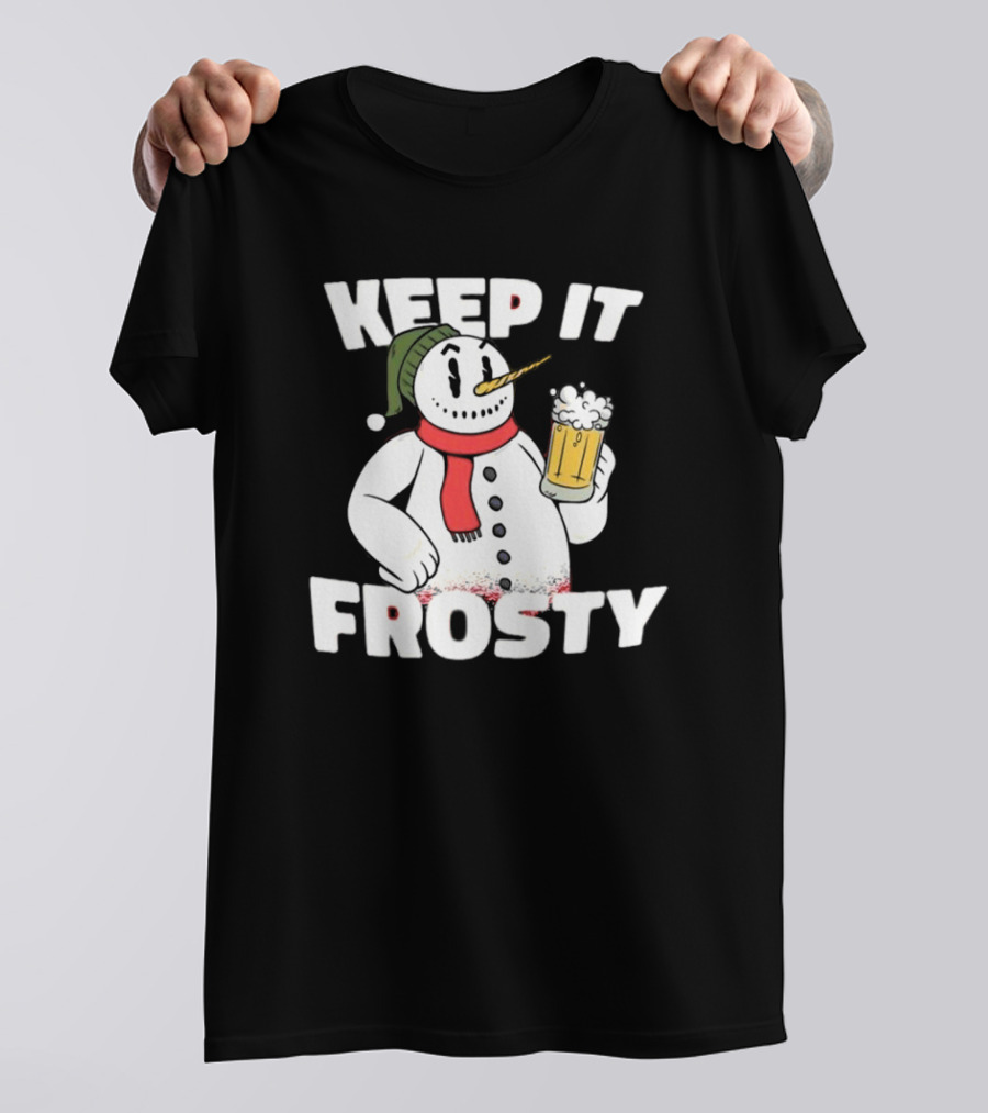 Keep It Frosty Funny Christmas Beer Snowman With Pint T-Shirt