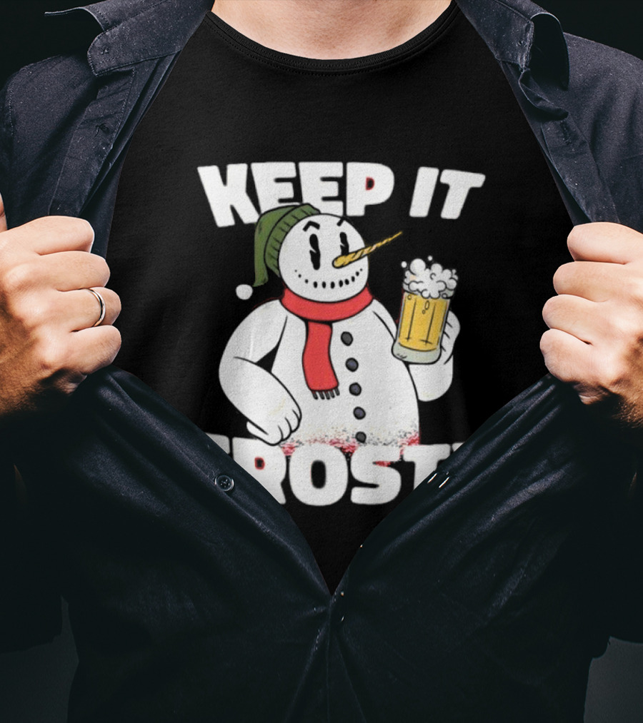 Keep It Frosty Funny Christmas Beer Snowman With Pint T-Shirt
