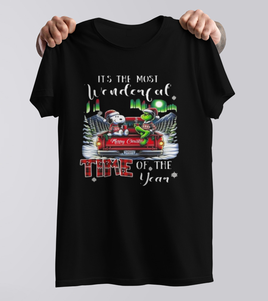 Snoopy Grinch Merry Christmas Time Of The Year Truck Scene T-Shirt