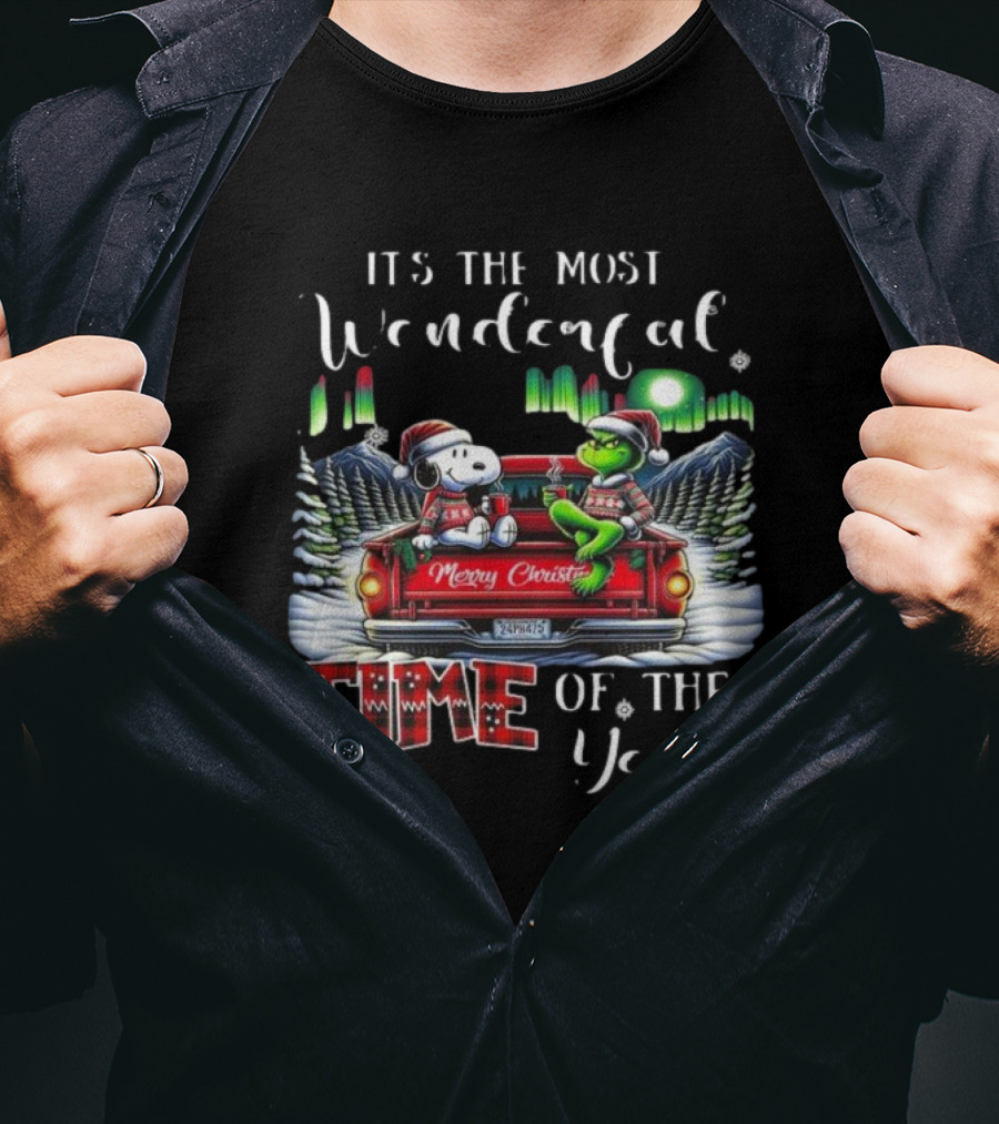 Snoopy Grinch Merry Christmas Time Of The Year Truck Scene T-Shirt