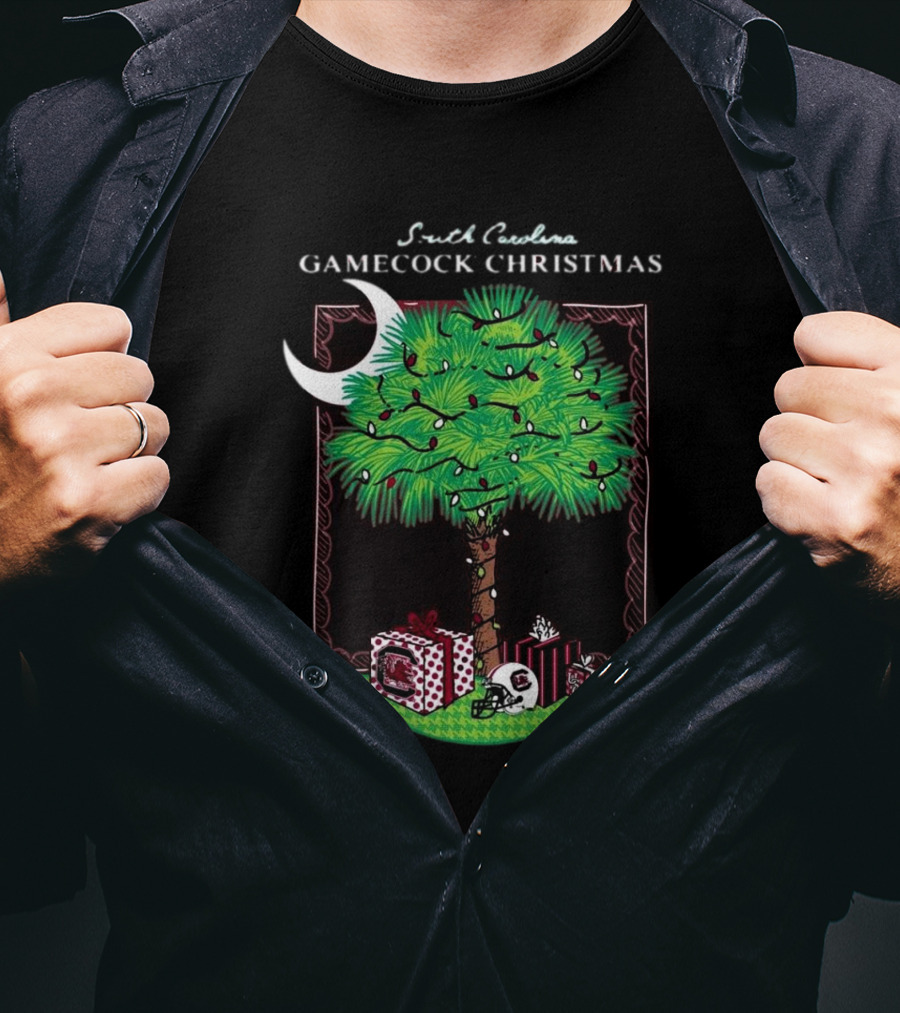 South Carolina Gamecock Christmas Palm Tree Presents Garnet T-Shirt