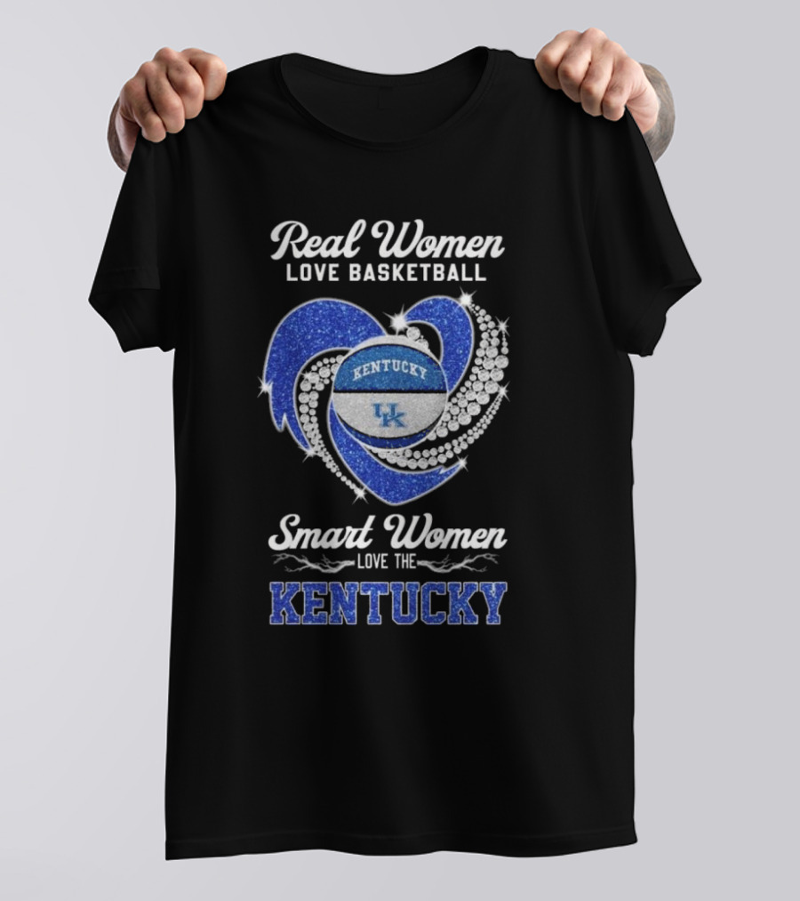 Real Women Love Basketball Smart Women Love The Kentucky Wildcats UK Diamond Heart T-Shirt