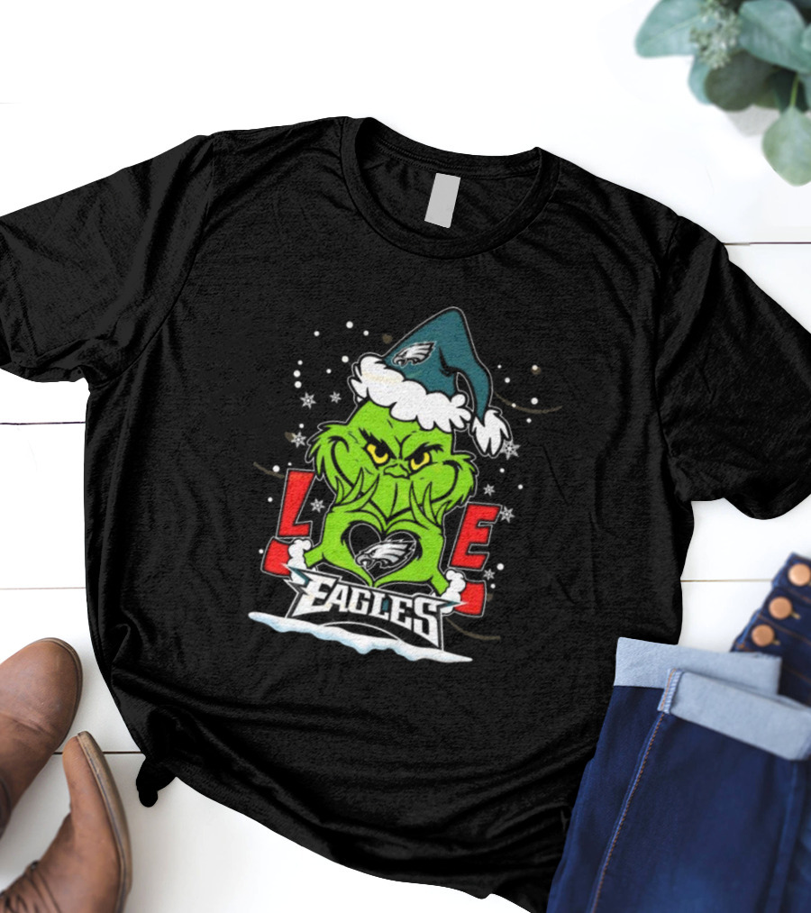 The Grinch Philadelphia Eagles Love Snowy Hat Stars T-Shirt