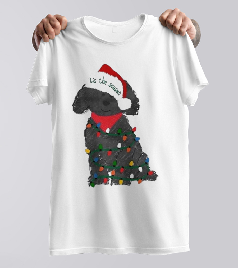 'Tis The Season Labradoodle Wrapped In Christmas Lights And Santa Hat T-Shirt