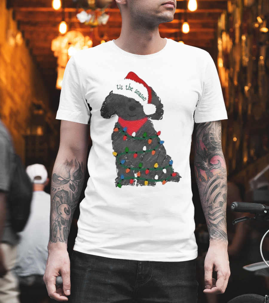 'Tis The Season Labradoodle Wrapped In Christmas Lights And Santa Hat T-Shirt