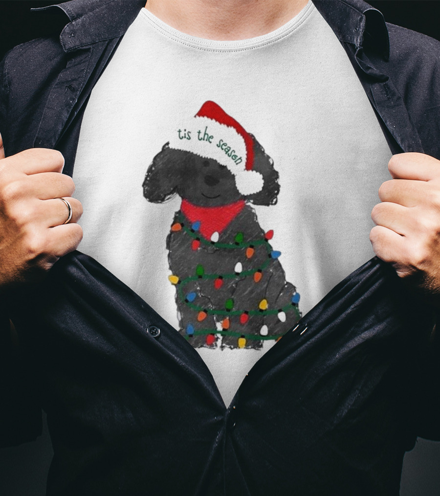 'Tis The Season Labradoodle Wrapped In Christmas Lights And Santa Hat T-Shirt