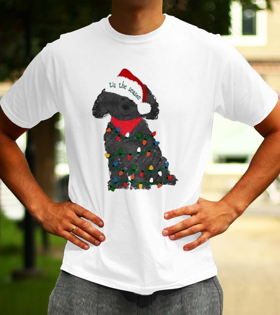 'Tis The Season Labradoodle Wrapped In Christmas Lights And Santa Hat T-Shirt