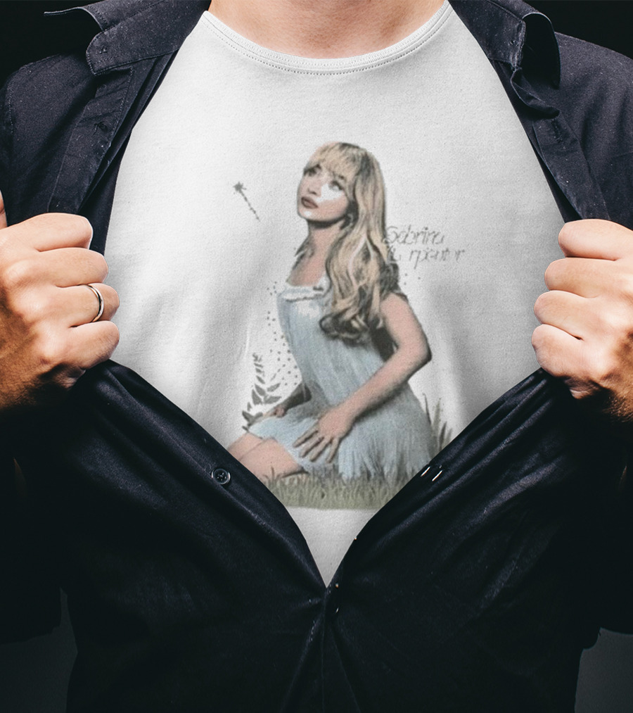 Sabrina Carpenter Sitting In Grass With Sparkle Wand And Flowing Hair T-Shirt