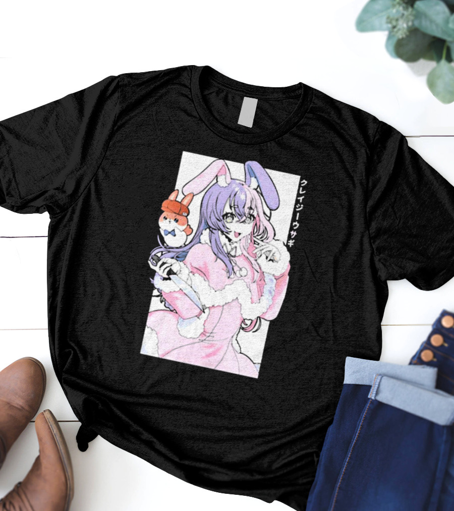 Gamersupps Punkalopi Crazy Usagi Japanese Text Anime Bunny Girl Holding Knife T-Shirt