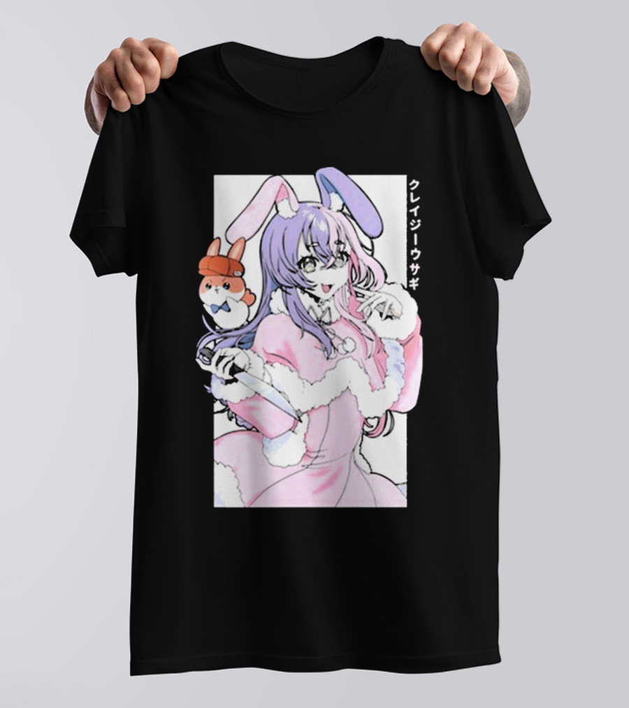 Gamersupps Punkalopi Crazy Usagi Japanese Text Anime Bunny Girl Holding Knife T-Shirt