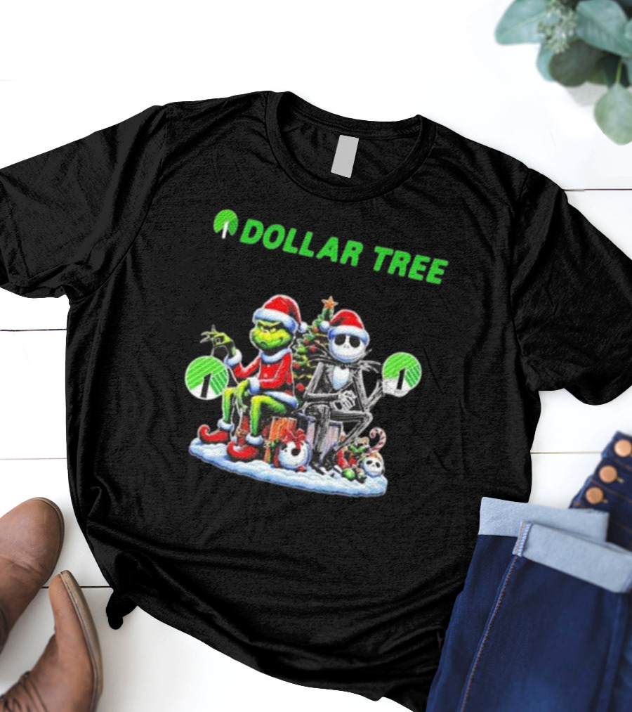 Grinch And Jack Skellington Santa Dollar Tree Christmas T-Shirt