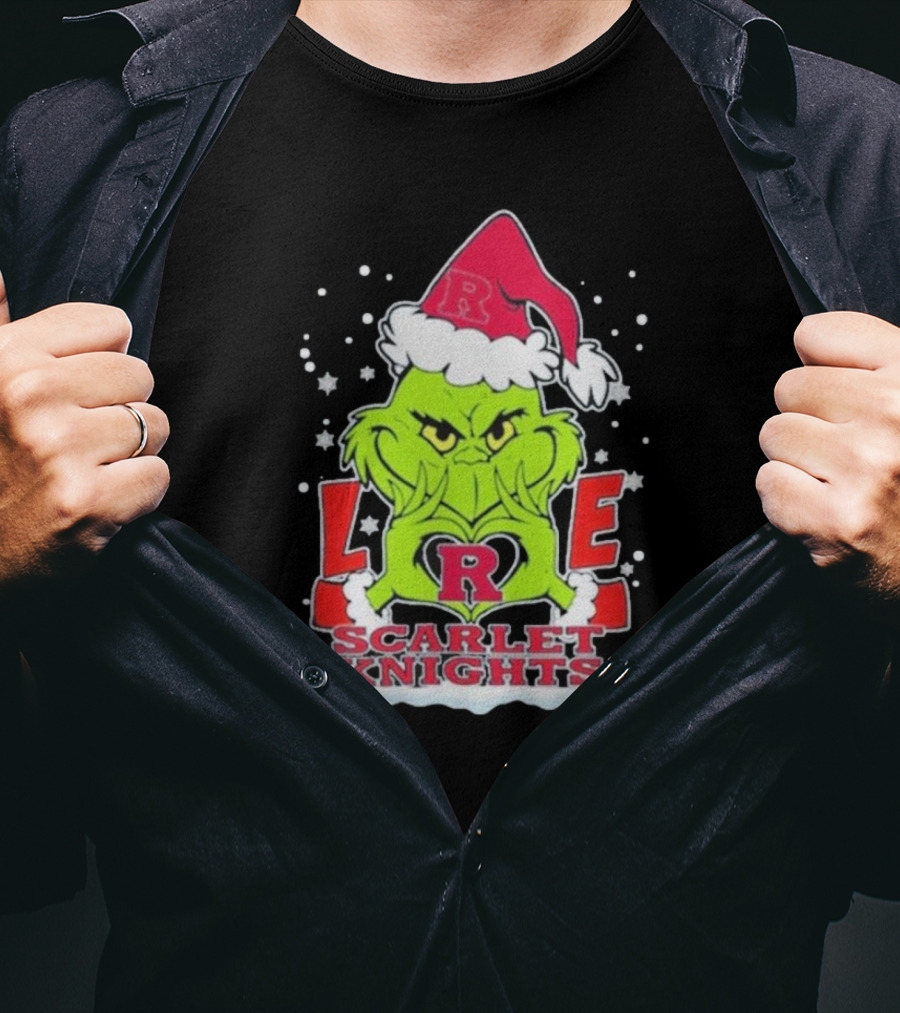 Grinch Love Rutgers Scarlet Knights Football Christmas T-Shirt