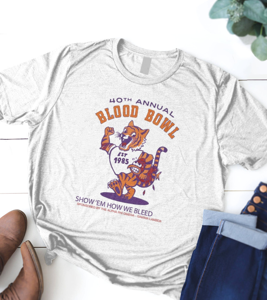 40th Annual Blood Bowl Est 1985 Show 'Em How We Bleed Sponsored By Alpha Phi Omega Gamma Lambda T-Shirt