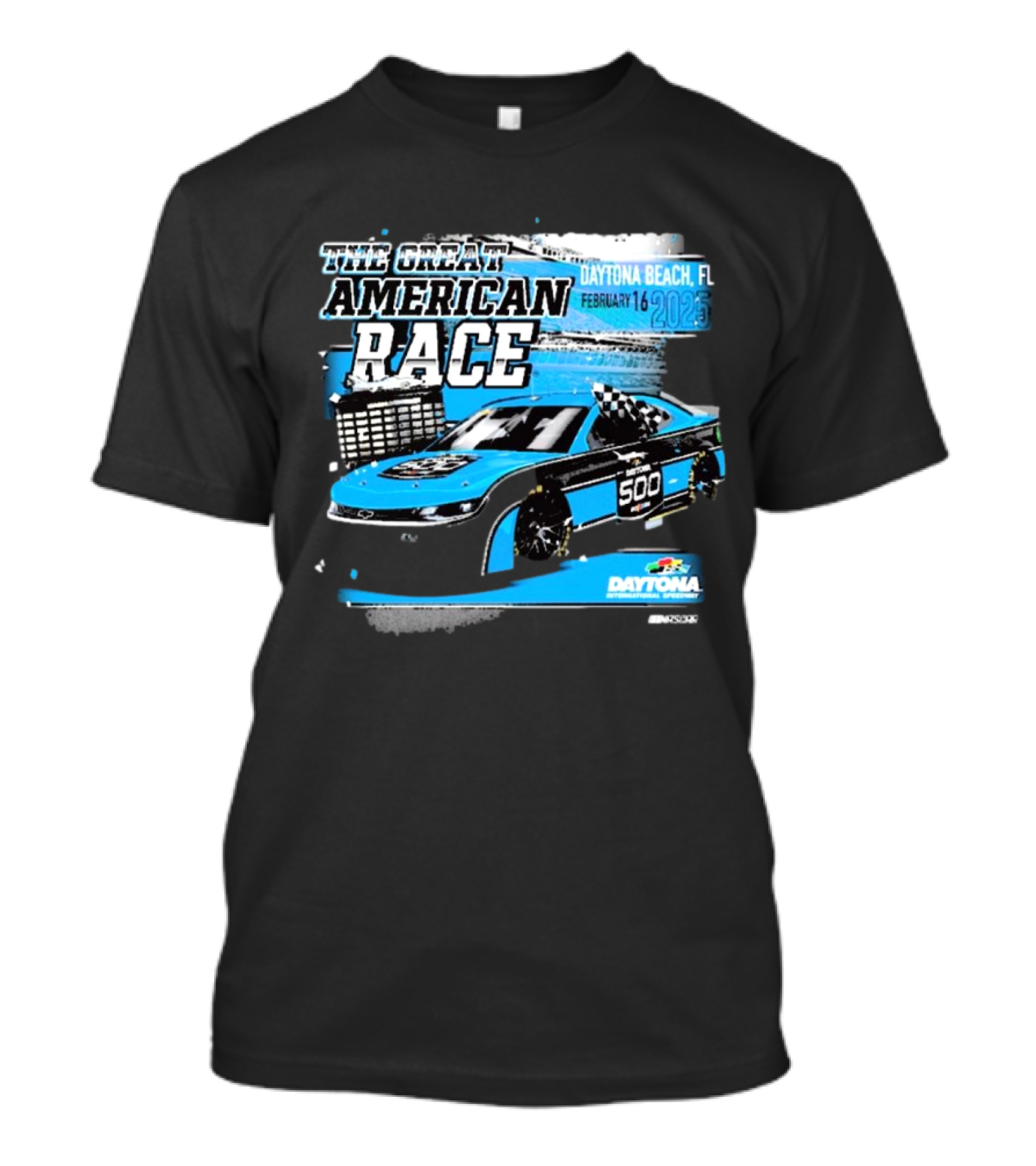 The Great American Race Daytona Beach February 16 2025 Daytona 500 Checkered Flag Sports Car T-Shirt