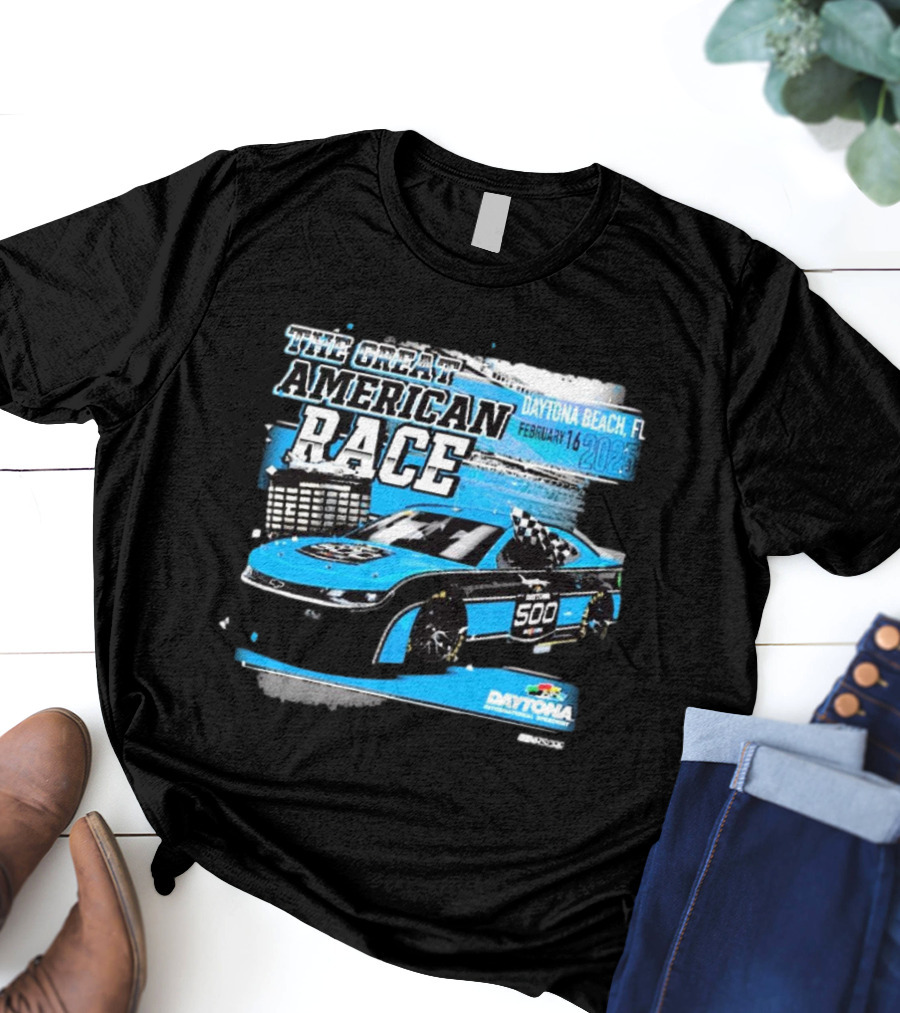 The Great American Race Daytona Beach February 16 2025 Daytona 500 Checkered Flag Sports Car T-Shirt